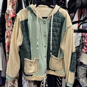 POL Green and Cream Utility Jacket